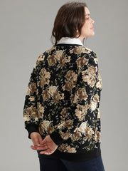 2-In-1 Floral Print Shirt Collar Sweatshirt