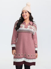 Boho Pattern Jacquard Contrast Sweater Dress