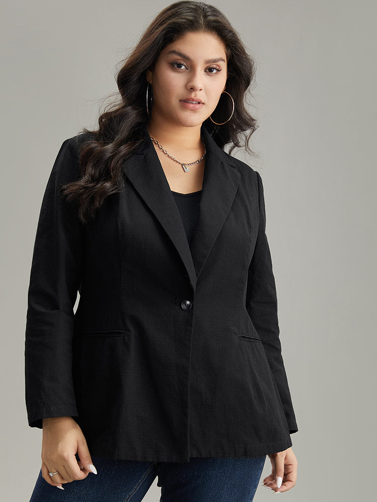 Plain Gathered Suit Collar Button Fly Blazer