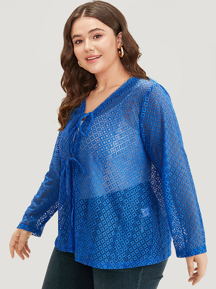 Plain Knot Lace Mesh Hollow Out Jacket