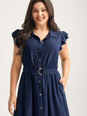 Flutter Sleeve Belted Shirt Dress