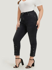 Beaded Detail Pocket Very Stretchy Black Wash Jeans