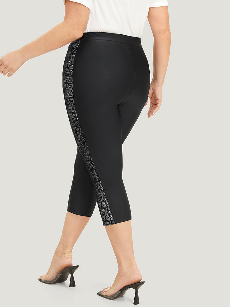 Solid Crochet Lace High Rise Cropped Leggings