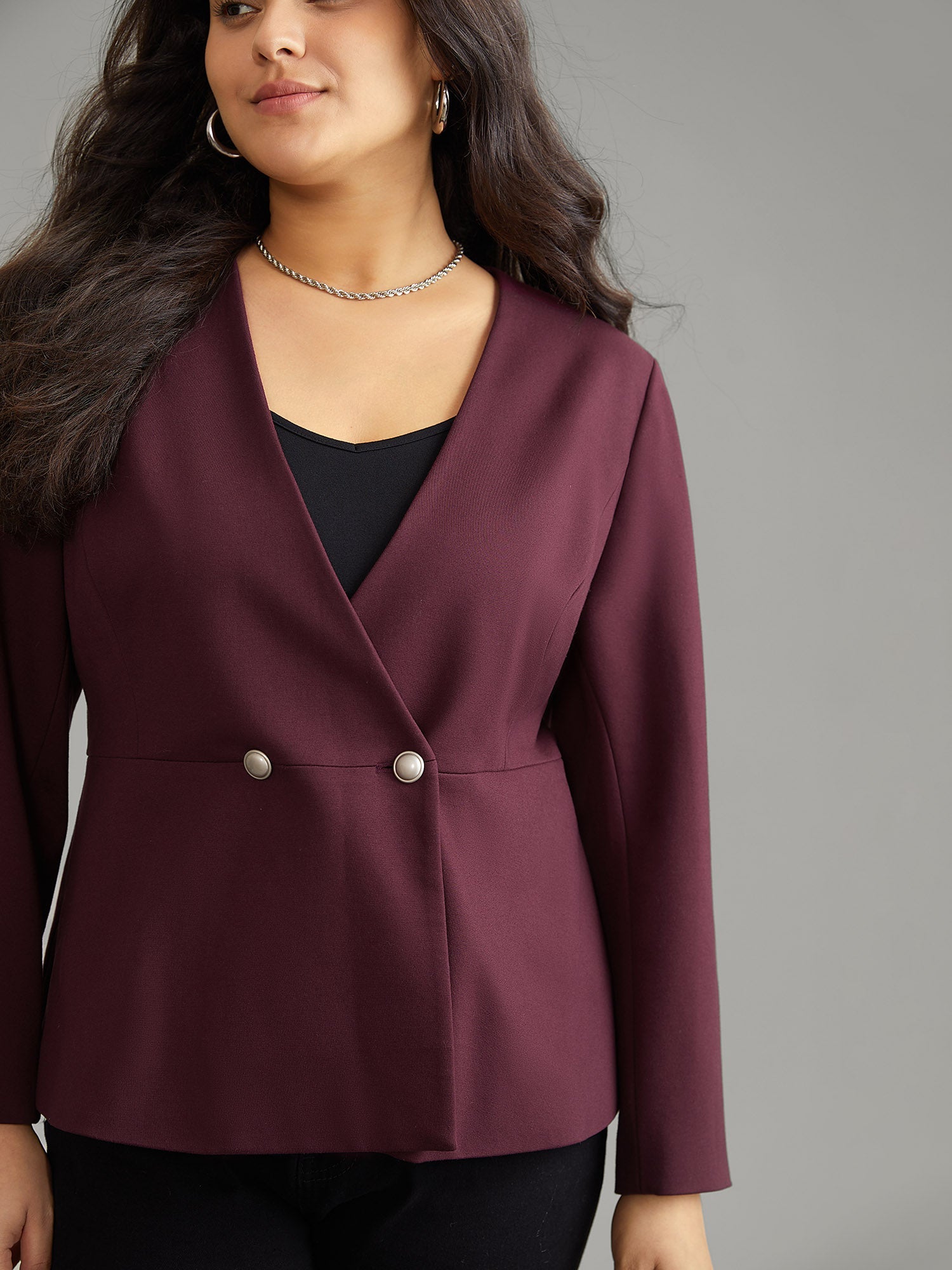 Plain Deep V Neck Buckle Detail Blazer