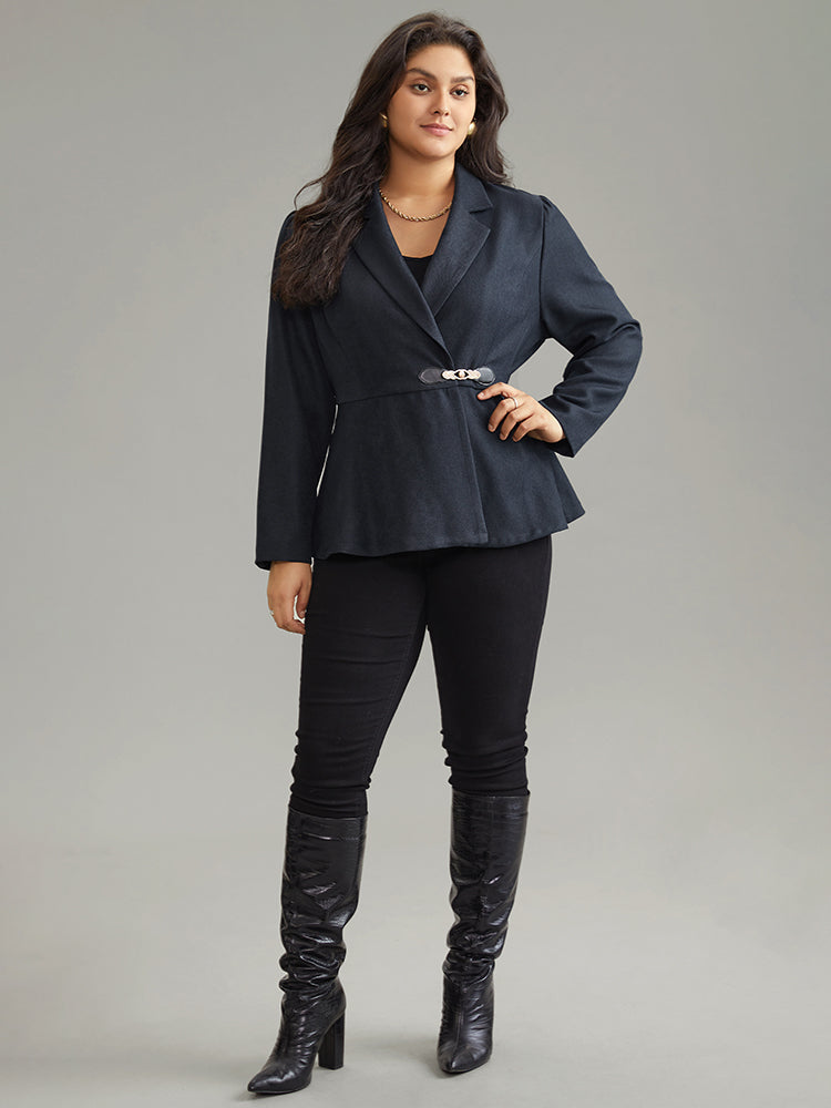 Suit Collar Plain Buckle Detail Tweed Blazer