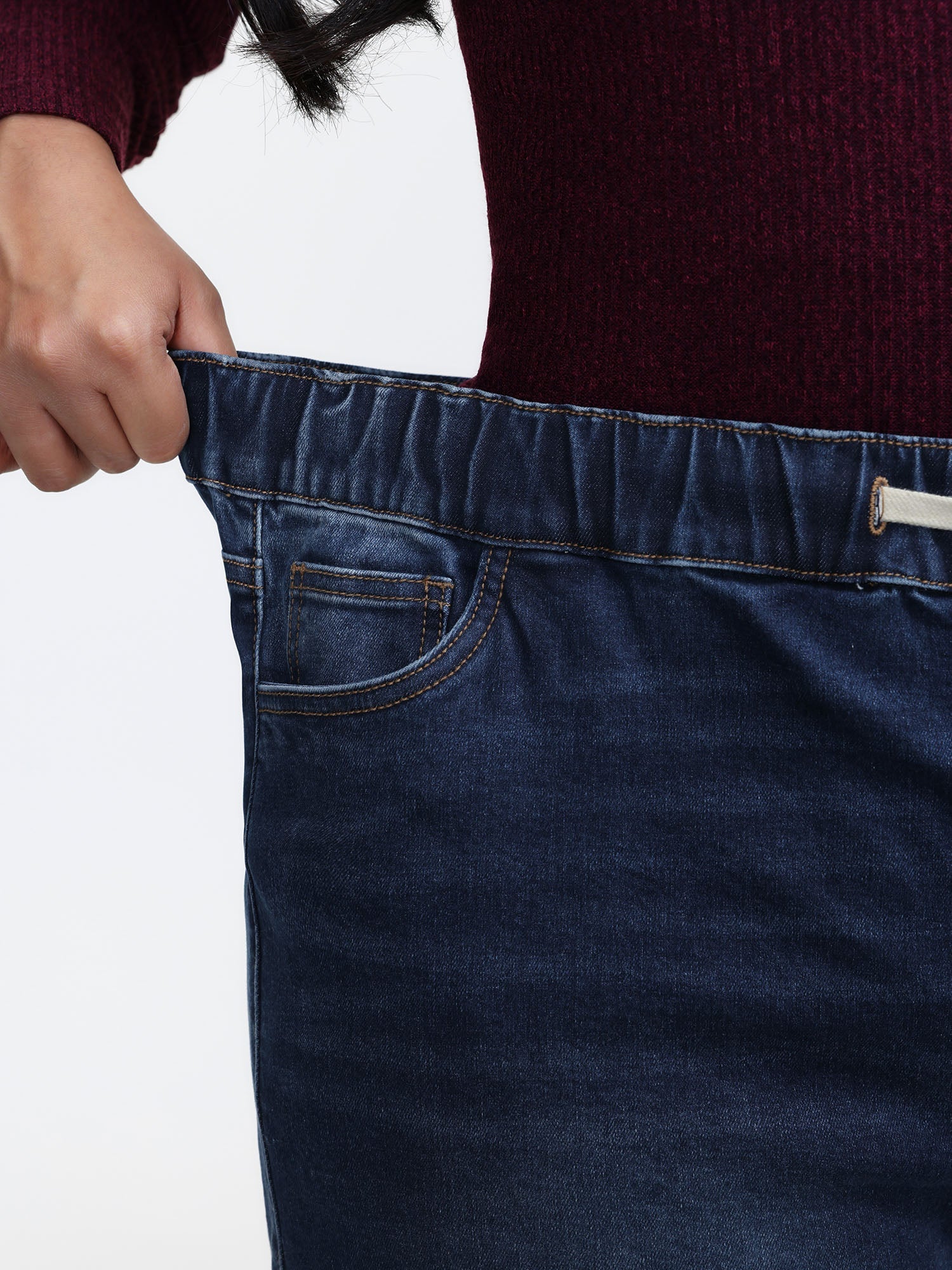 Stretchy Waist Drawstring Wide-Leg Jeans