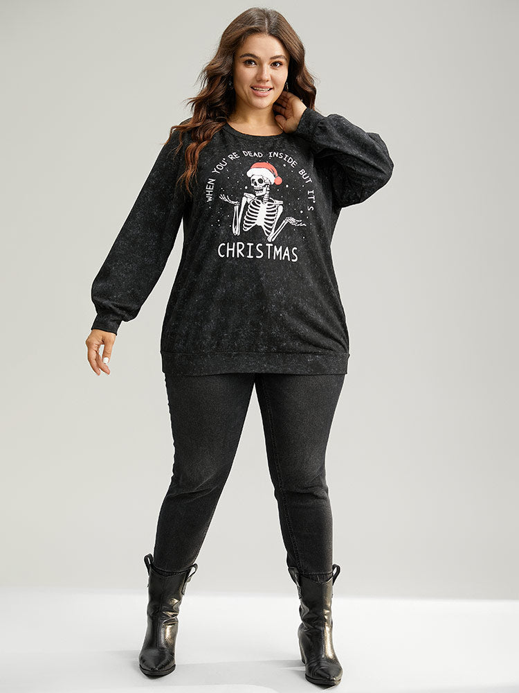 Christmas Vintage Skull Print Crew Neck Sweatshirt