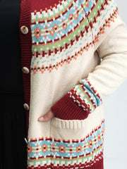 Fair Isle Button-Front Pockets Cardigan