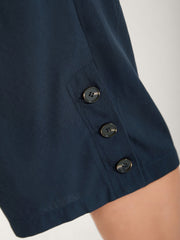 Shirred Waist Solid Straight-Leg Pants