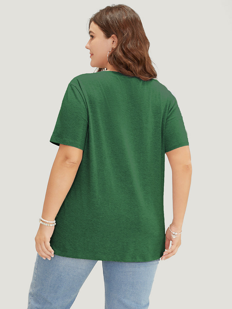 Cartoon Dog & Floral Print Short Sleeve T-shirt