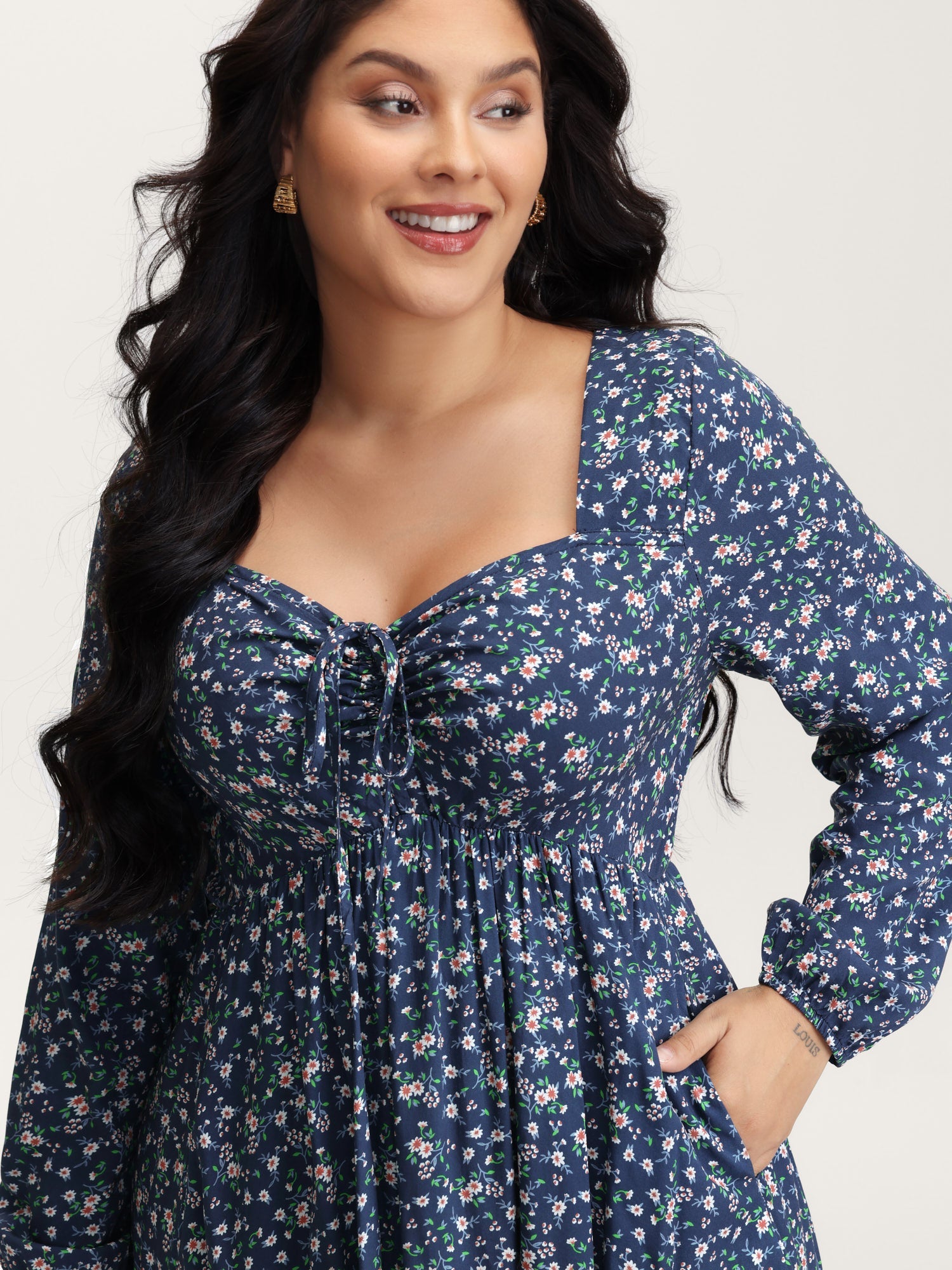 Floral Print Drawstring Bust-Ease Midi Dress