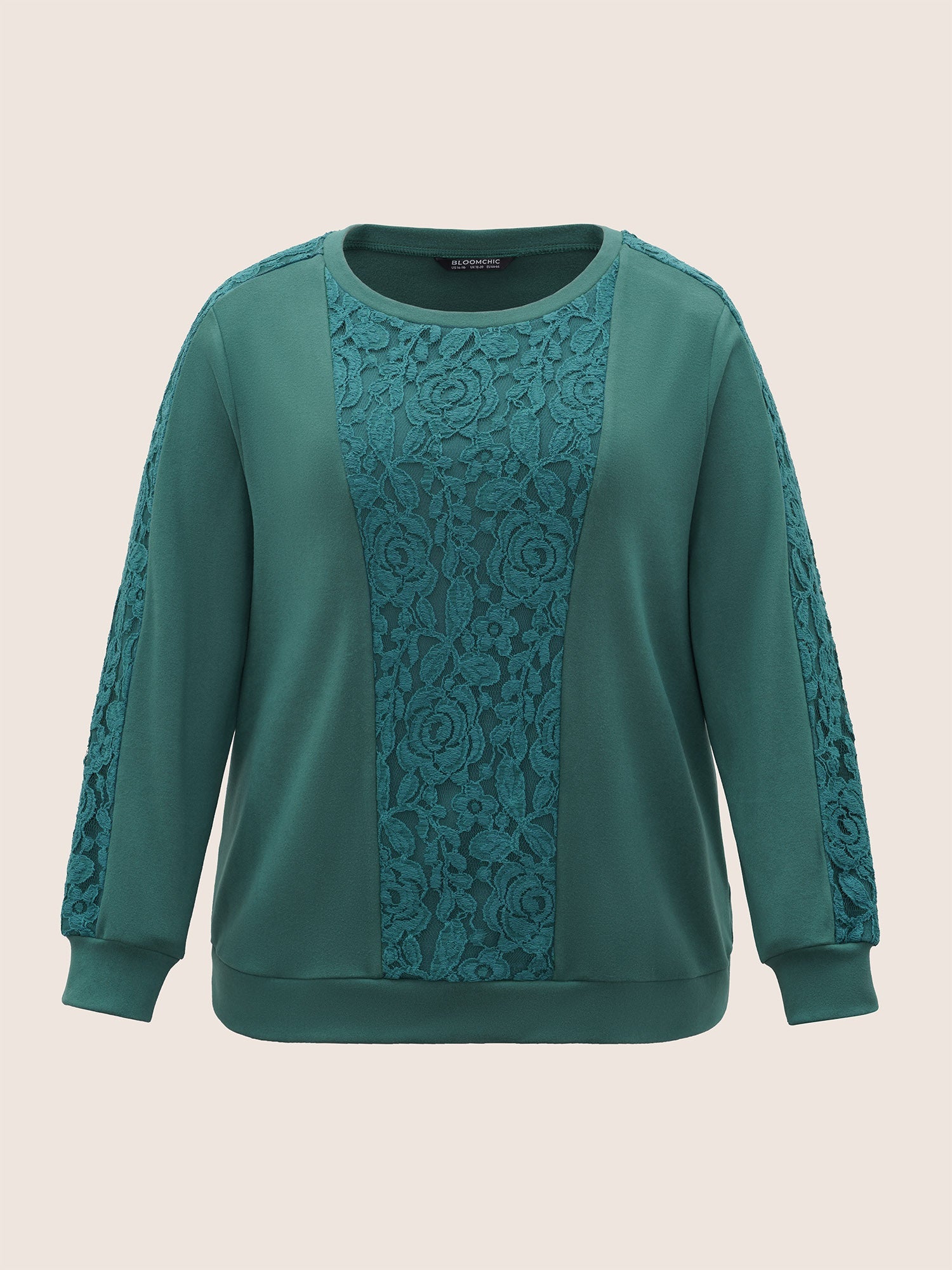 Solid Lace Patchwork Crew Neck Sweatshirt