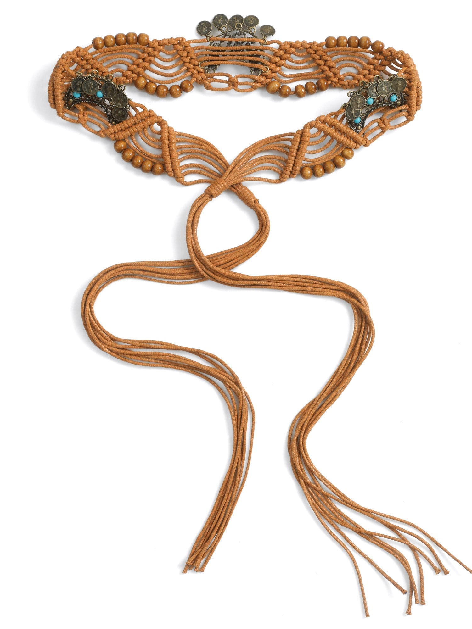 Vacation Bead Chain Turquoise Detail Weave Belt