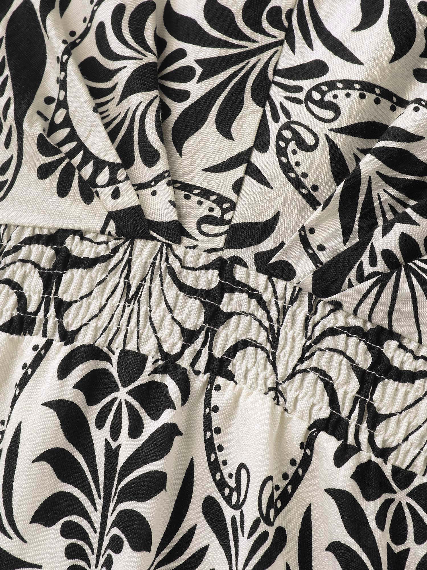 Floral Print Shirred Waist Midi Dress