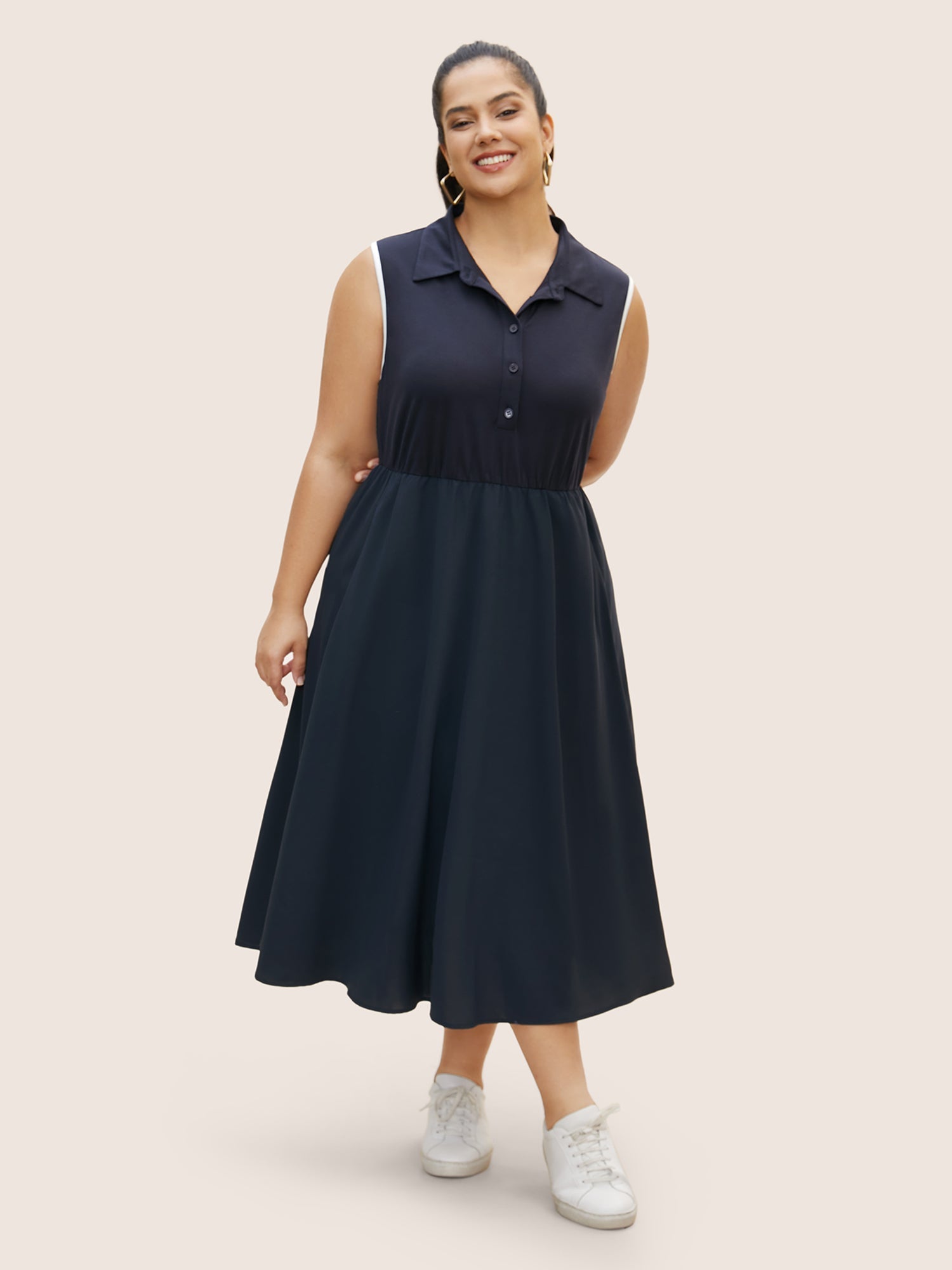 Shirt Collar Contrast Trim Button Up Dress