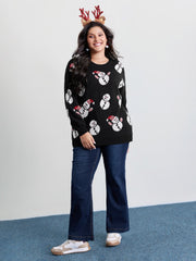 Snowman Jacquard Round Neck Pullover