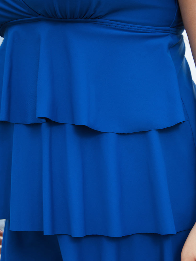 Adjustable Straps Wrap Sculpt Waist Ruffle Tiered Swim Dress