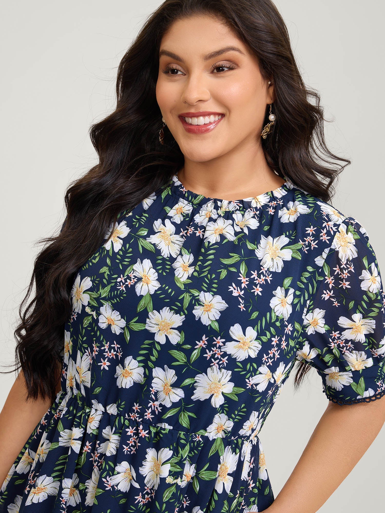 Floral Print Stretchy Waist Lace Midi Dress