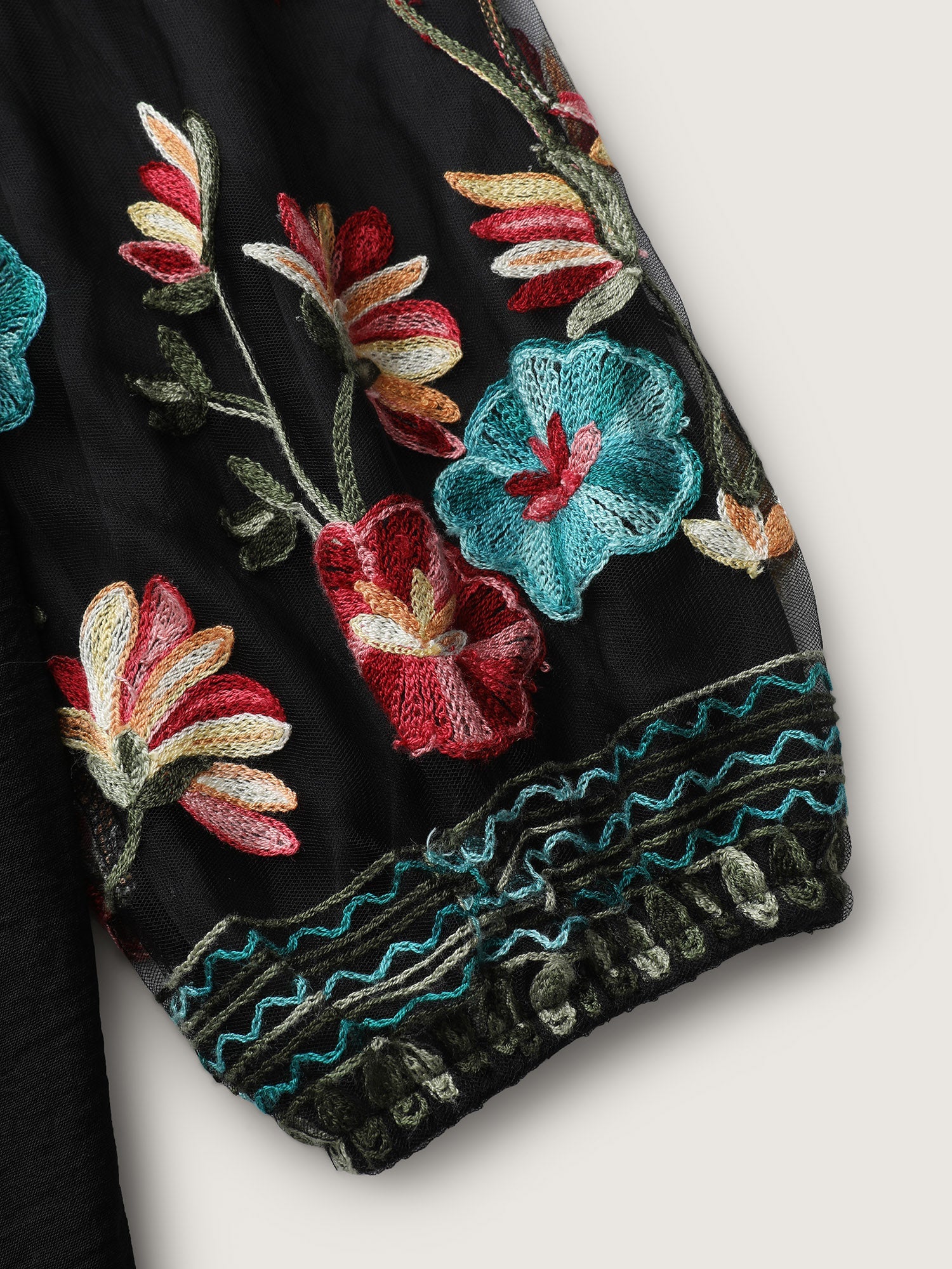 Floral Embroidery Waist-Tie Jumpsuit