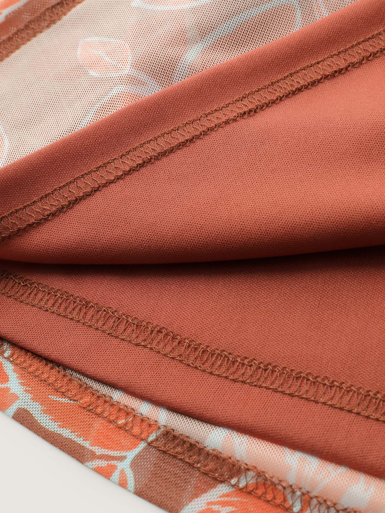 Floral Print Stretchy Mesh Pleated Tank Top