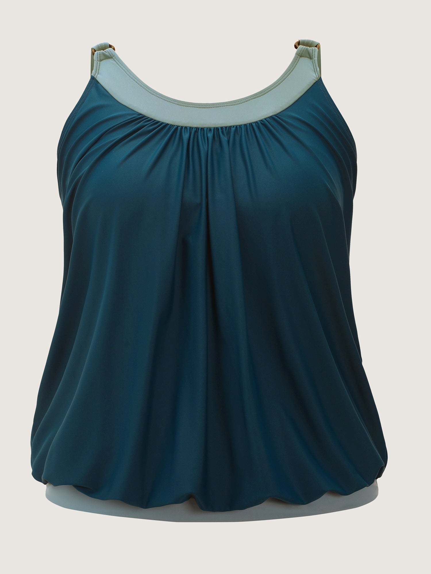 Color Block Pleated Adjustable Swim Top