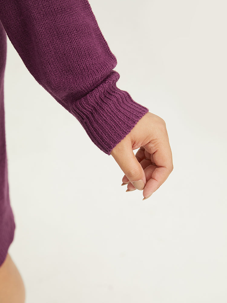 Plain Split Side Elastic Cuffs Sweater Dress