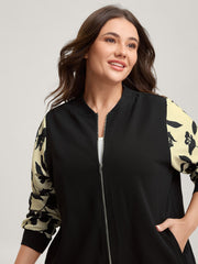 Silhouette Flower Print Zipper-Front Jacket