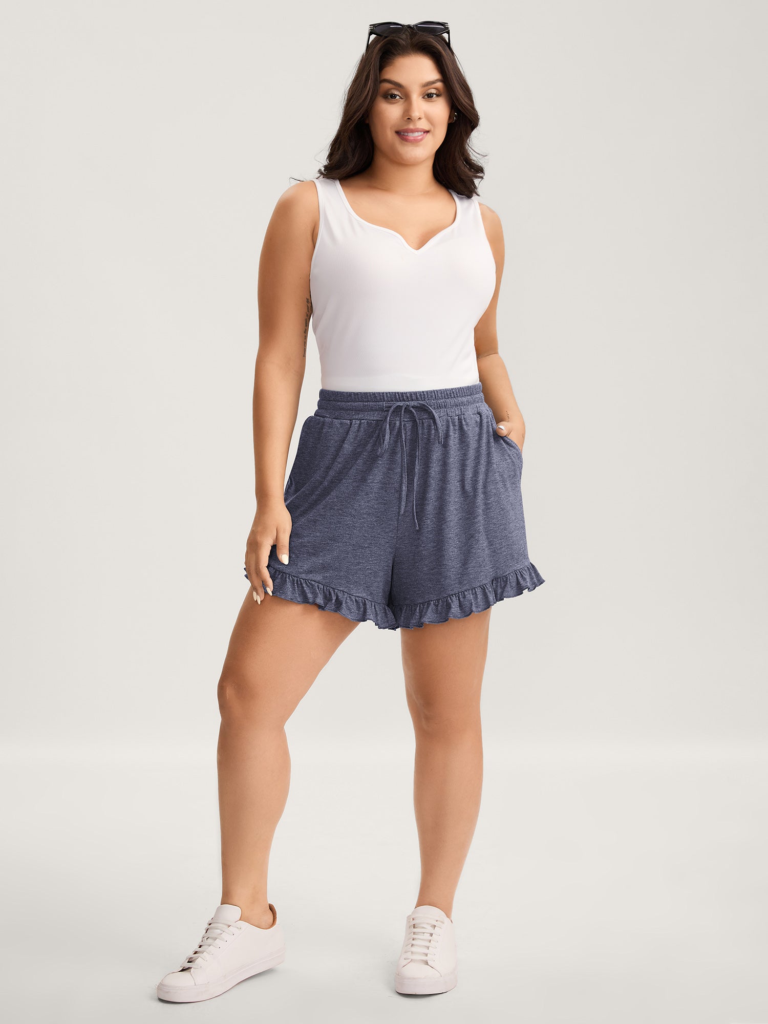 Supersoft Mixed Color Knit Drawstring Ruffled Shorts