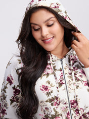 Flower Print Pockets Zipper Jacket