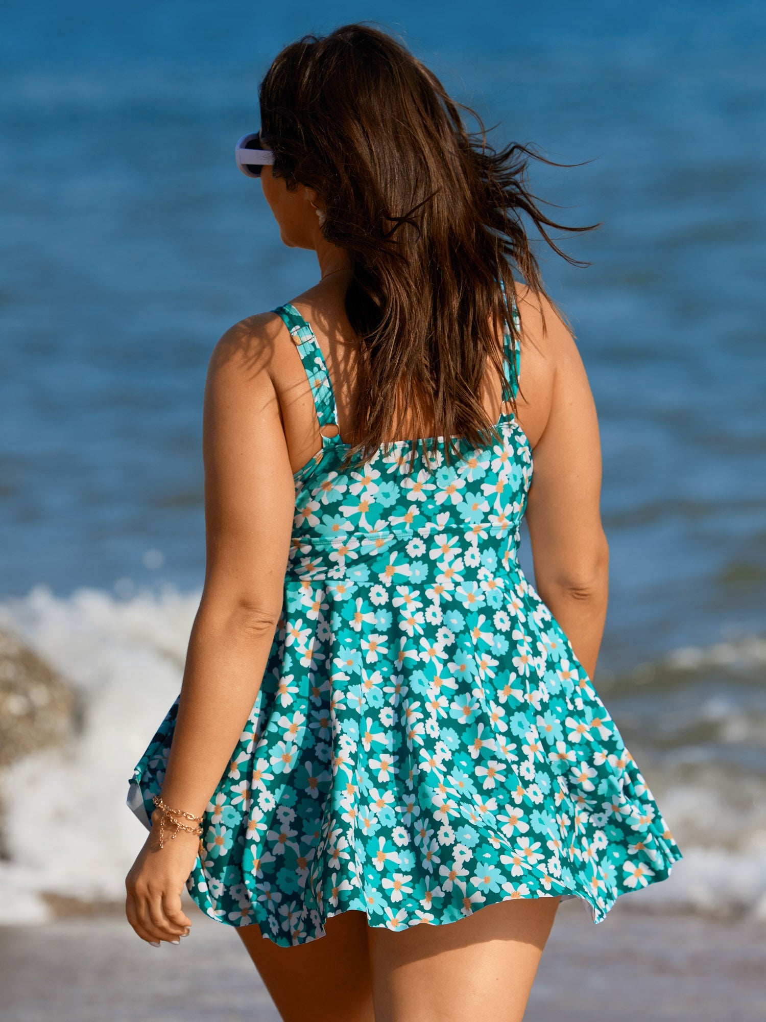 Floral Print Knotted Tie Hem Swim Dress