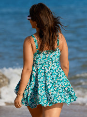 Floral Print Knotted Tie Hem Swim Dress