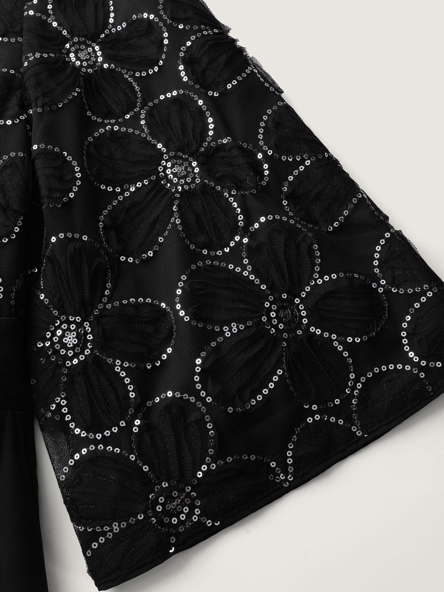 Sequin Floral Tulle Shirred Waist Maxi Dress