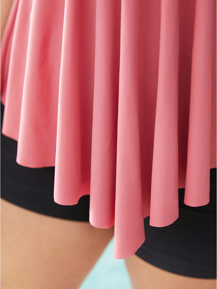 Solid A Line Crossover Asymmetrical Hem Tankini Top