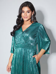 Shimmery Gold Stamped Textured Midi Dress