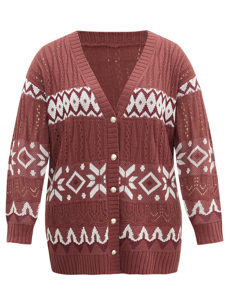 Bandana Print Eyelet Metal Button Fly Cardigan