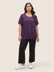 Solid Plicated Detail Flutter Sleeve T-shirt