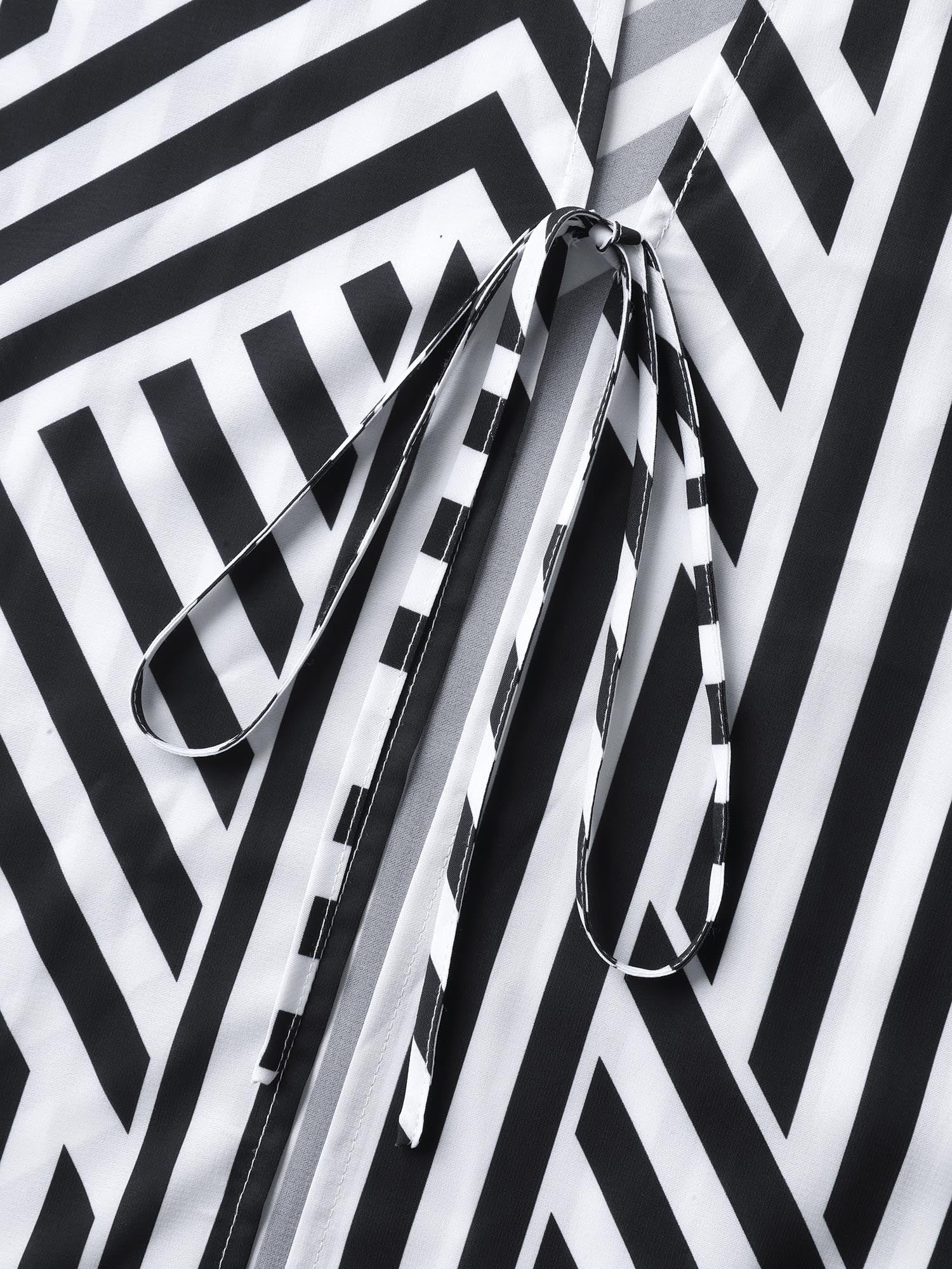 Asymmetrical Stripes Front-Tie Kimono