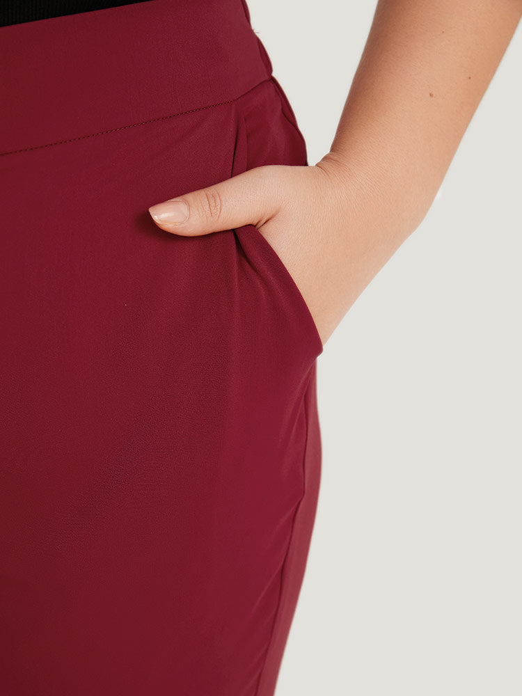 Solid Button Detail Slant Pocket High Rise Pants