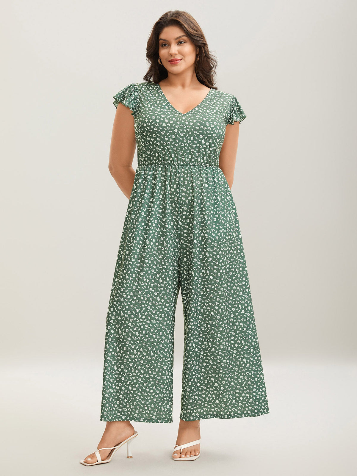 Floral Print Backless Ruffled Jumpsuit