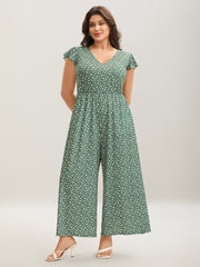 Floral Print Backless Ruffled Jumpsuit