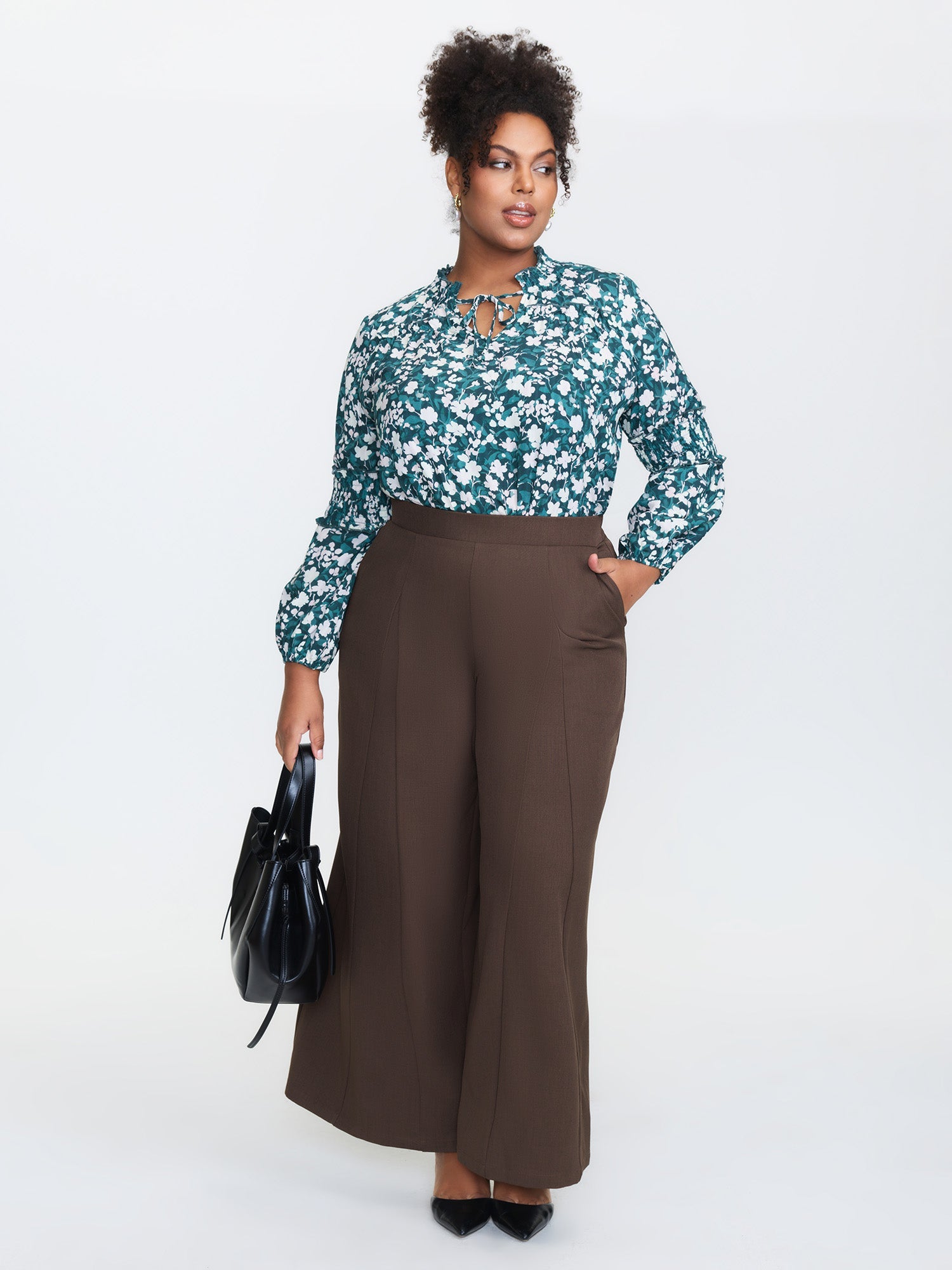 Side Seam Pockets Stretchy Waist Wide-Leg Pants