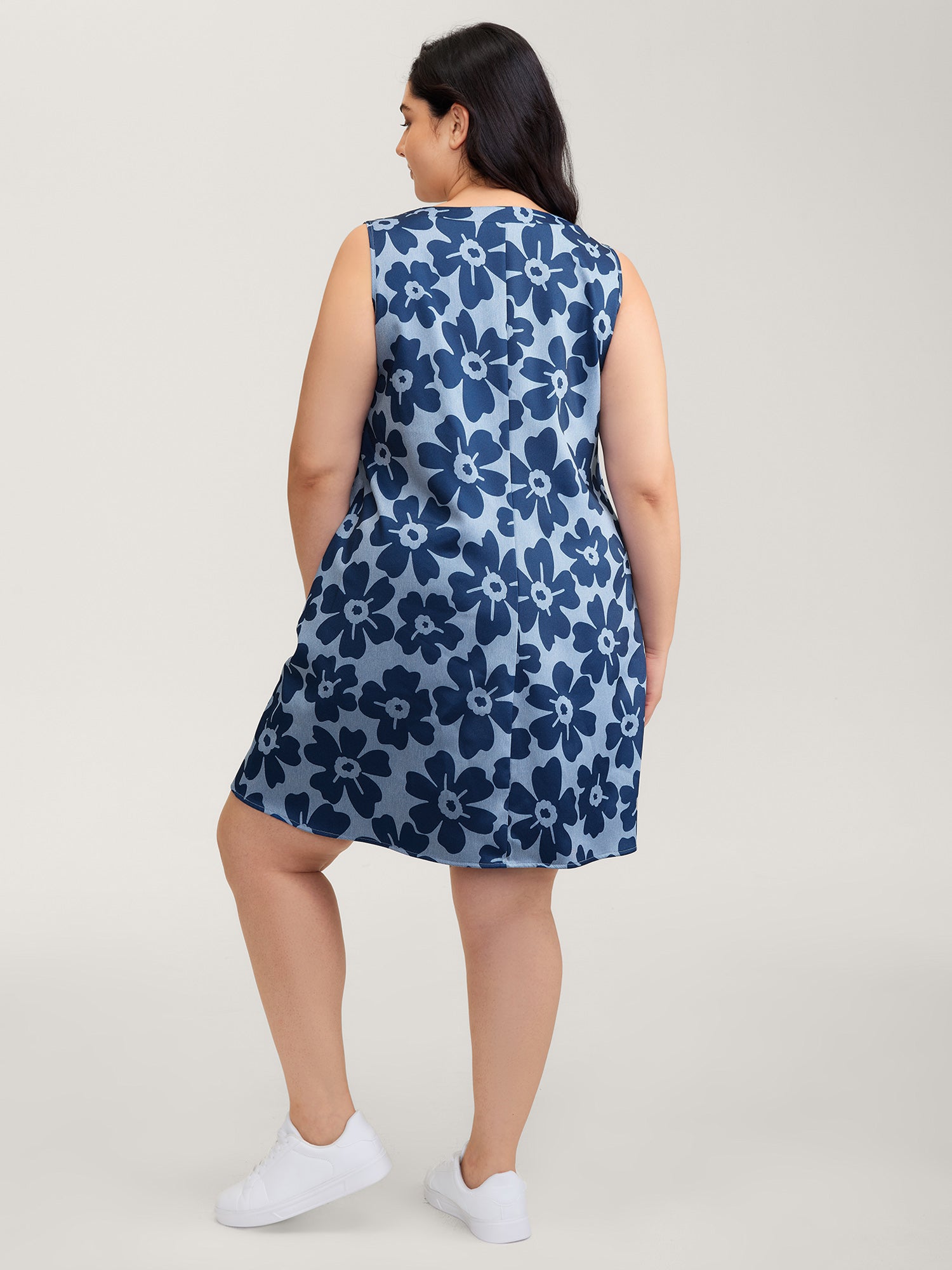 Floral Denim-Like Knee-Length Dress