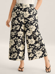 Floral Print Pull-On Wide-Leg Pants