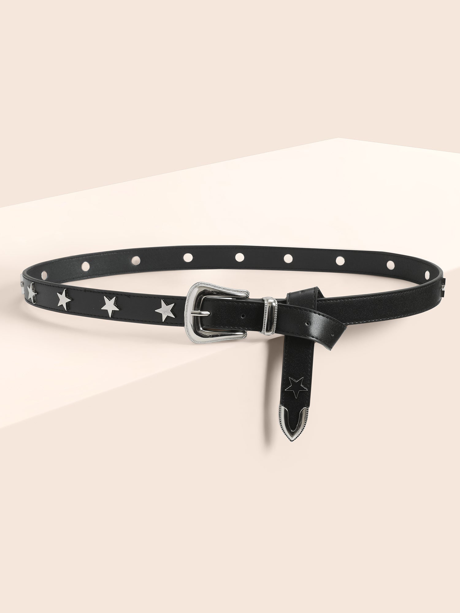 Silver Star Studded Faux Leather Belt