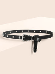 Silver Star Studded Faux Leather Belt