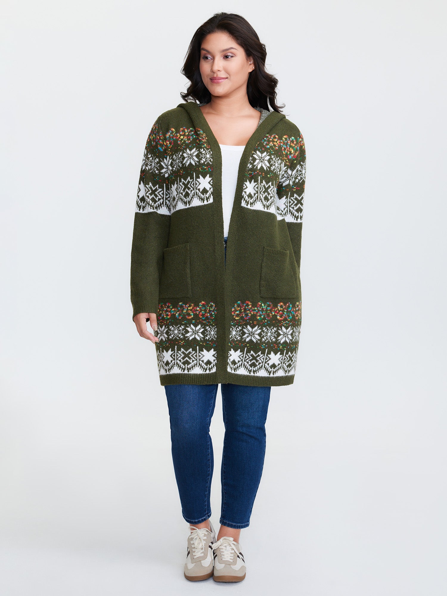 Boho Print Jacquard Hooded Knit Cardigan