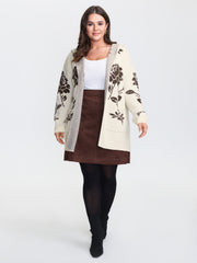 Floral Jacquard Hooded Contrast Knit Cardigan
