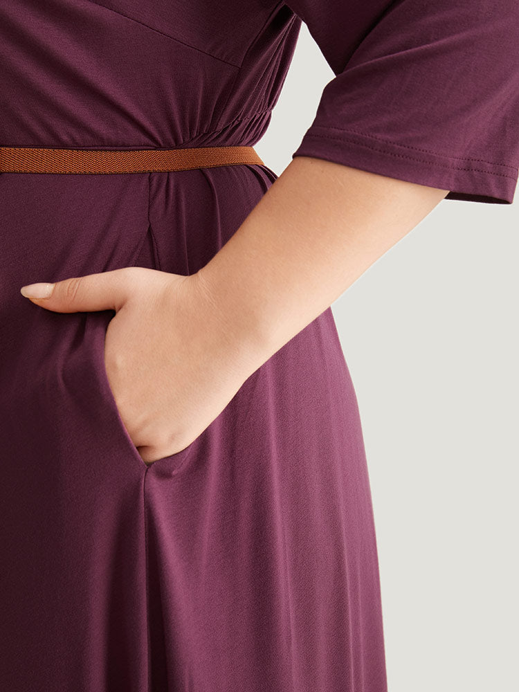 Asymmetrical Button Detail Ruffle Hem Dress