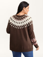 Fair-Isle Yoke Button Knit Cardigan