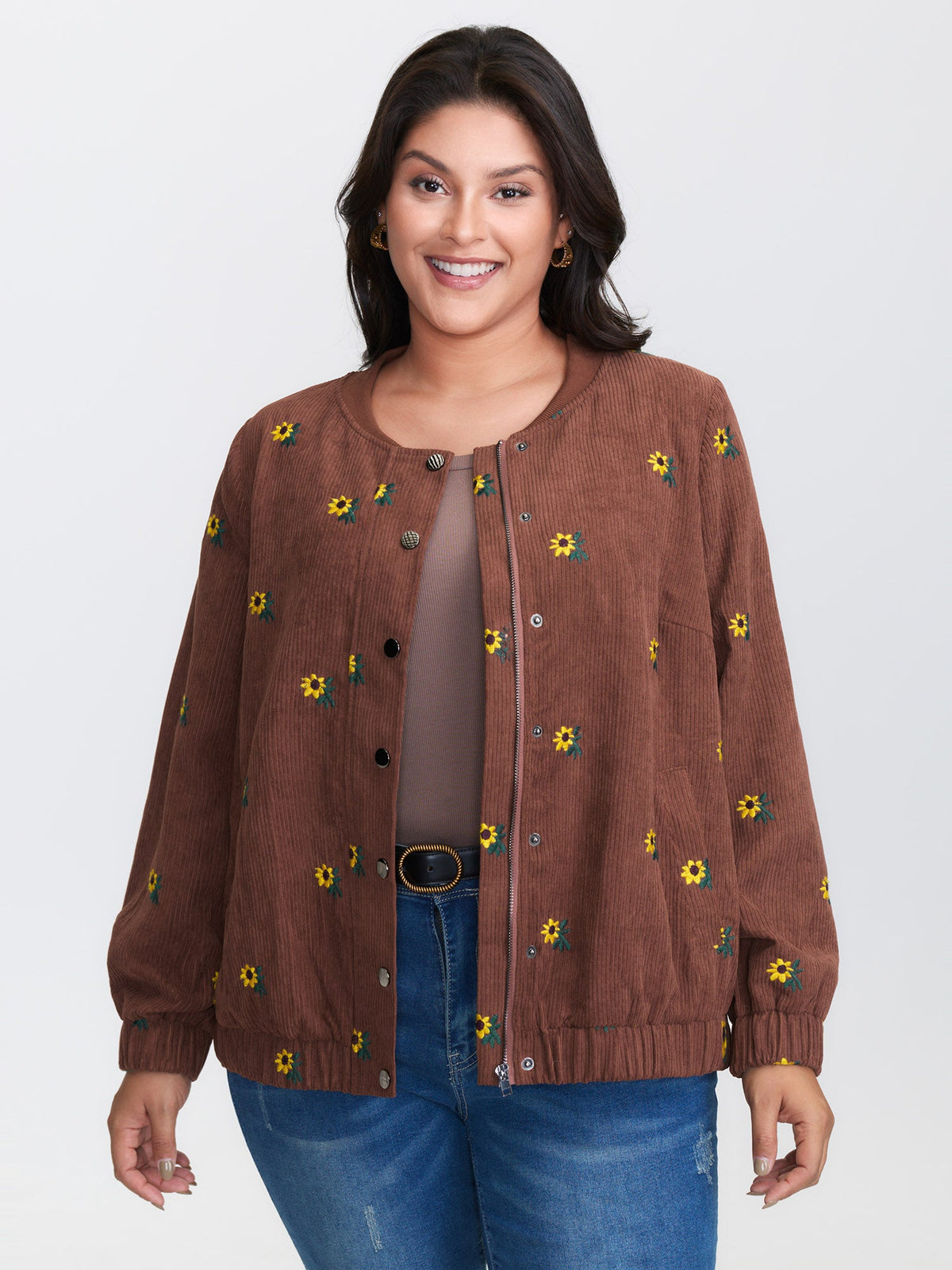 Sunflower Textured Embroidery Button Jacket